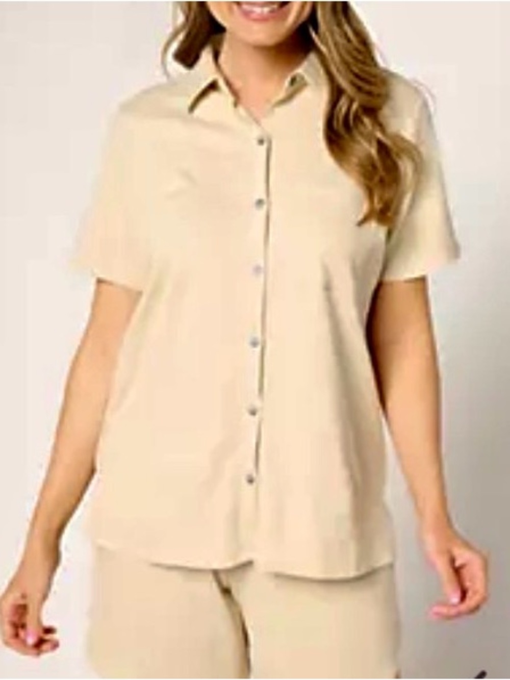New Belle by Kim Gravel Packabelle Camp Shirt with Pocket / Beige / Small